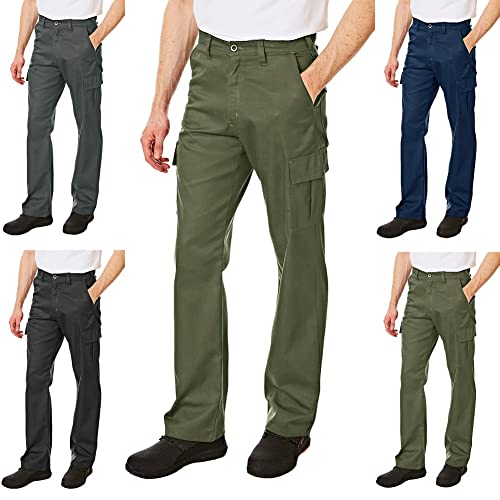 Lee Cooper LCPNT205 Herren-Pflegeleichte Berufssicherheitshose im klassischen Cargo-Stil mit mehreren Taschen, Khaki, 42W / 29L von Lee Cooper