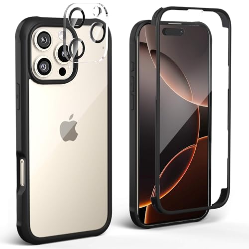 Leedia 360 Grad Schutzhülle Kompatibel mit iPhone 16 Pro Max Hülle + 2 Kameraschutz Ganzkörper Eingebauter Glas Displayschutzfolie iPhone 16 Pro Max Handyhülle für iPhone 16 Pro Max 6.9" Schwarz von Leedia