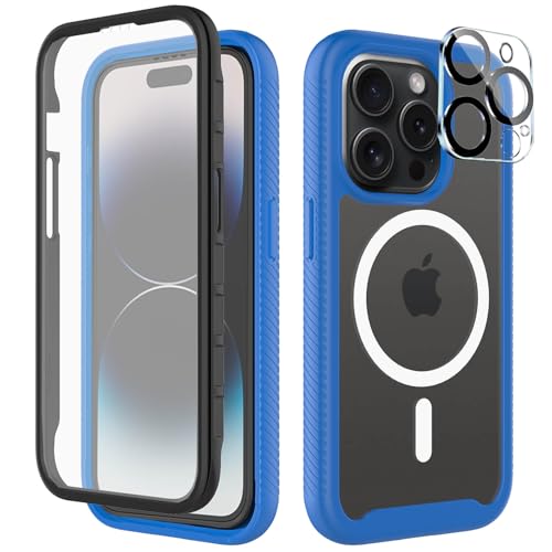 Leedia Handyhülle Kompatibel mit Magsafe iPhone 14 Pro Max Hülle 360 Grad mit Eingebautem Displayschutz Kameraschutz Stoßfest iPhone 14 Pro Max Schutzhülle Case für iPhone 14 Pro Max 6,7" Blau von Leedia