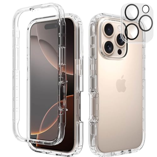 Leedia Kompatibel mit iPhone 16 Pro Hülle 360 Grad Handyhülle mit Eingebautem Displayschutz iPhone 16 Pro Hülle Stoßfest iPhone 16 Pro Schutzhülle Bumper Transparent Case für iPhone 16 Pro 6,3" Klar von Leedia