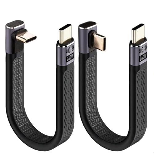 Leehitech 2Stück USB C zu USB C Kurzes Kabel, 240W 40Gbps USB4 Kabel Stecker auf 90° Winkel C Stecker Flach kabel, 8K 60Hz Video für Thunderbolt 4/3, iPhone 16/15ProMax, MacBook Air/Pro, 13cm von Leehitech