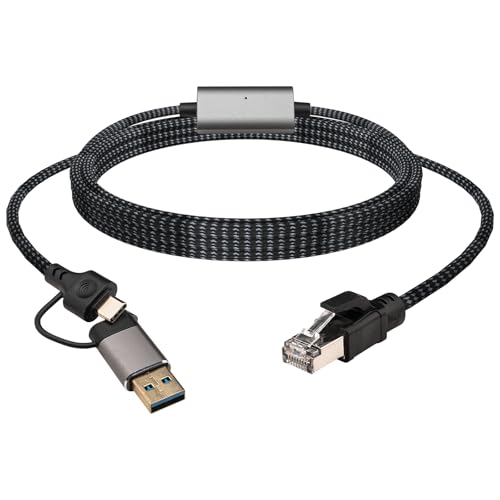 Leehitech 3M 2 in 1 USB C und USB A RJ45 Ethernet Kabel, 1 Gbit Netzwerk Verlängerungskabel, USB C auf RJ45 LAN Stecker Adapter, Gigabit High Speed für Laptops, Mobiltelefone, Ethernet Switch, Router von Leehitech