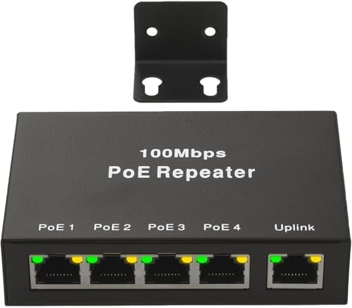 Leehitech Desktop/Wall Mount PoE Repeater Extender 100Mbps, 1 PoE in 4 PoE Out, 802.3af/at PoE Powered, Industrielles Design für IP-Kamera/Netzwerk-Switch, Plug & Play, 100M/328FT Signal Extende Leehitech Desktop/Wall Mount PoE Repeater Extender 100Mbps, 1 PoE in 4 PoE Out, 802.3af/at PoE Powered, Industrielles Design für IP-Kamera/Netzwerk-Switch, Plug & Play, 100M/328FT Signal Extende von Leehitech