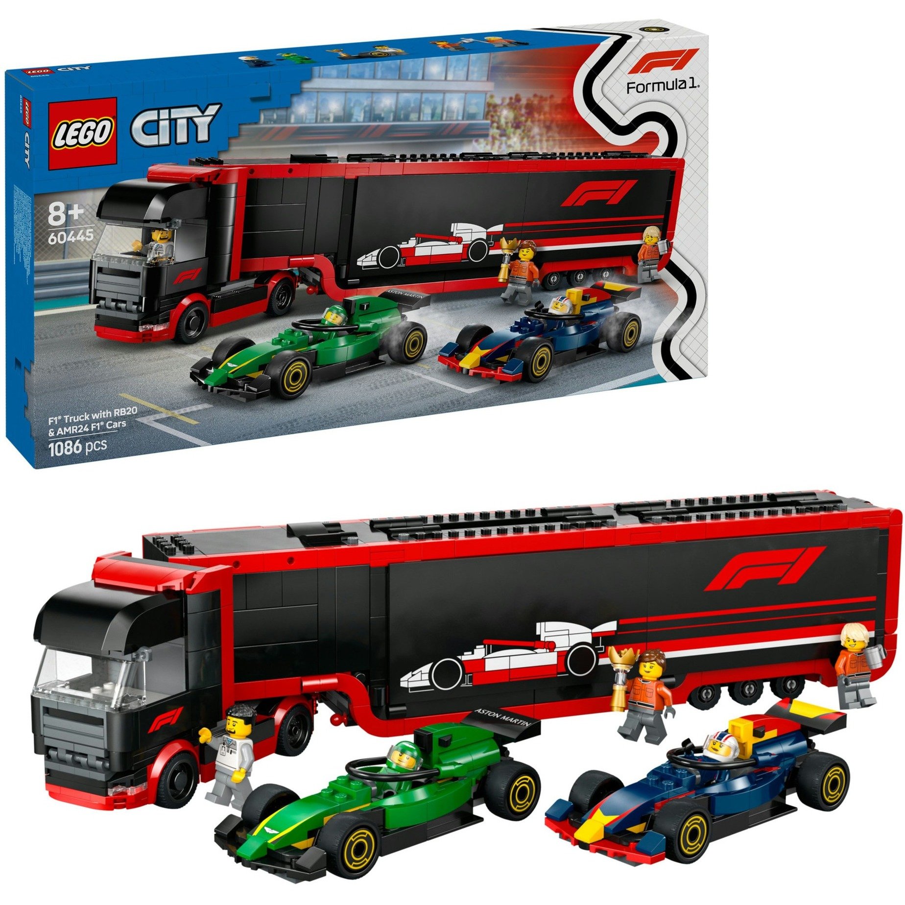 60445 City F1 Transporter mit RB20 & AMR24 F1 Rennautos, Konstruktionsspielzeug von Lego