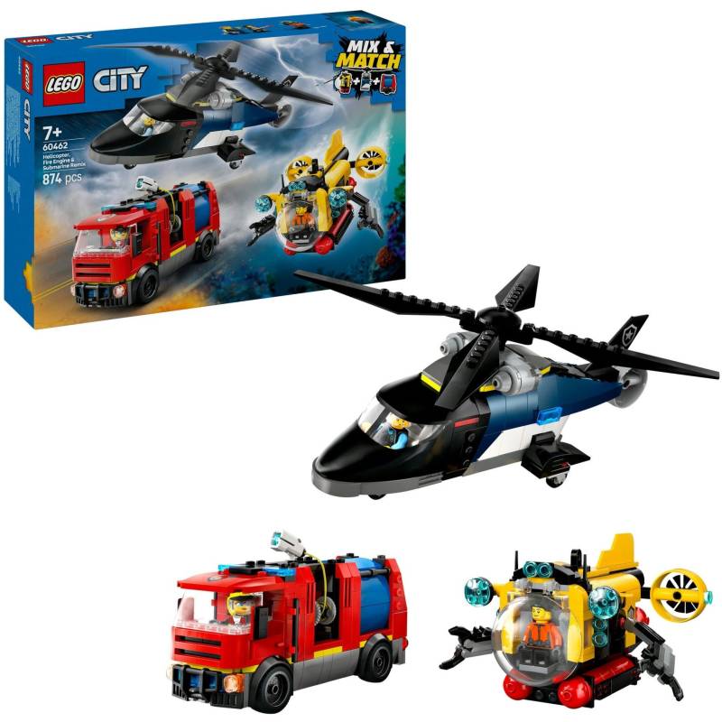 60462 City Kombinationsset mit Hubschrauber, Löschauto und U-Boot, Konstruktionsspielzeug von Lego