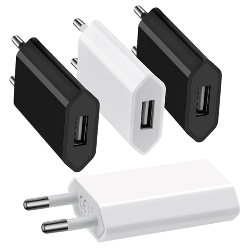 4er Pack USB Netzteil Stecker, Stecker für USB Ladekabel, USB Ladegerät Stecker 5W, Slim USB Ladestecker Netzteil 5V/1A, Netzstecker Steckdosenadapter für Handy Tablets MP3 Kamera eBook USB Charger von Leikedun