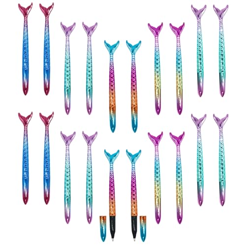 Leikurvo 20 Stück Mermaid Gel Stift, Kreative Fischschwanz Gelstifte, Fischschwanz Stift, Meerjungfrau Kugelschreiber Set, Stifte für Mädchen, Party Mitgebsel, Kinder Schule (Schwarze Tinte) von Leikurvo