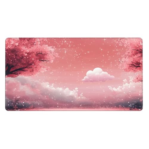 Gaming Mauspad XXL, 1200 x 600 x 3mm Mousepad Verlängertes Groß Mauspad Schreibtischauflage, Genähte Kanten rutschfeste Gummibasis, Verbessert Präzision und Geschwindigkeit Für Home Office Rosa Baum von Leioo