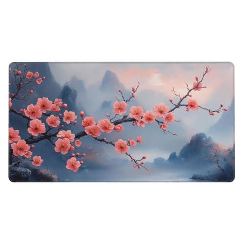 Gaming Mauspad XXL 1000 x 500 x 3mm Mousepad Verlängertes Groß Mauspad Schreibtischauflage, Genähte Kanten rutschfeste Gummibasis, Verbessert Präzision Geschwindigkeit Home Office Rosa Pfirsichblüte von Leioo