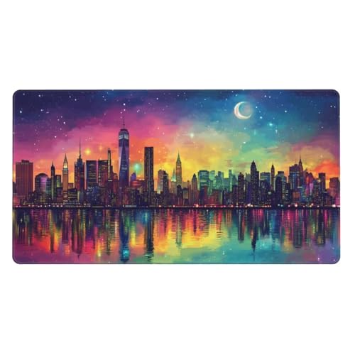 Gaming Mauspad XXL 1200 x 600 x 3mm Mousepad Verlängertes Groß Mauspad Schreibtischauflage,Genähte Kanten Rutschfeste Gummibasis,Verbessert Präzision Geschwindigkeit Home Office Farbenfrohe Nachtszene von Leioo