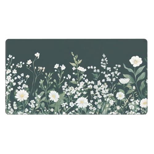 Gaming Mauspad XXL 900x600x3mm Mousepad Verlängertes Groß Mauspad Schreibtischauflage,Genähte Kanten rutschfeste Gummibasis,Verbessert Präzision Geschwindigkeit Home Office Kleine weiße Blumen L-472 von Leioo