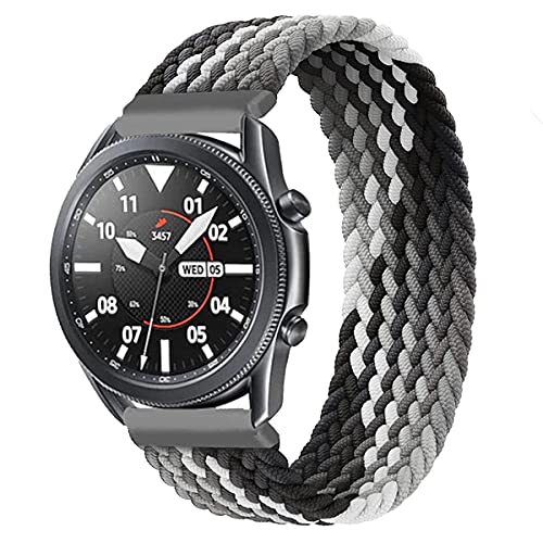 Geflochtener Solo Loop Strap Kompatibel mit Samsung Galaxy watch 3 45mm/Galaxy watch 46mm Armband Dehnbare Verflochtenen Nylon Sport Ersatzband 22mm Elastic Watch Band(Schwarz-grau-weißer,S) von Leishouer