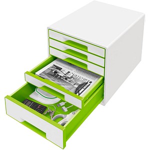 LEITZ Schubladenbox WOW Cube  perlweiß/grün 52142054, DIN A4 mit 5 Schubladen von Leitz