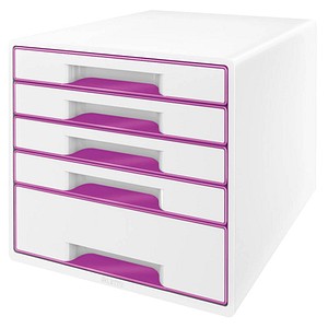 LEITZ Schubladenbox WOW Cube  perlweiß/violett 52142062, DIN A4 mit 5 Schubladen von Leitz