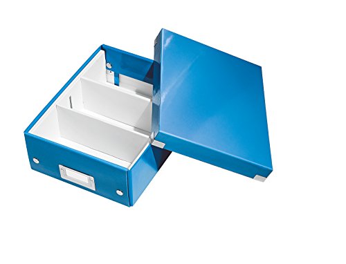 Leitz Click & Store Aufbewahrungsbox mit Deckel Klein, Box mit Trennwänden für Zubehör im Büro oder Utensilien im Haushalt, Transportbox aus 84 % recycelter Premium-Hartpappe, Blau, 60570036 von Leitz