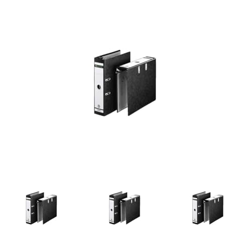 Leitz Qualitäts-Hängeordner 180°, A4, Schwarz, 8 cm Rückenbreite, Ideal für Verwendung im Hängezug, Einband aus Hartpappe, 18210000 (Packung mit 4) von Leitz