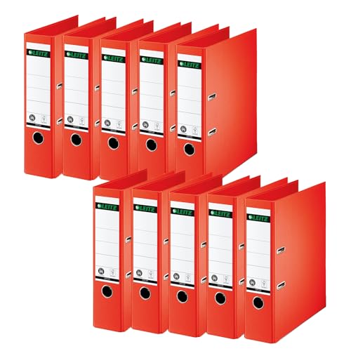Leitz Qualitäts-Ordner 180°, 10er Pack, A4, 8 cm Rückenbreite, Spezialpapierkaschierung in Leinenprägung, Blauer Engel, Hellrot, 10070020 Leitz Qualitäts-Ordner 180°, 10er Pack, A4, 8 cm Rückenbreite, Spezialpapierkaschierung in Leinenprägung, Blauer Engel, Hellrot, 10070020 von Leitz
