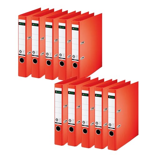 Leitz Qualitäts-Ordner 180°, 10er Pack, A4, schmal, 5,2 cm Rückenbreite, Spezialpapierkaschierung in Leinenprägung, Blauer Engel, Hellrot, 10080020 Leitz Qualitäts-Ordner 180°, 10er Pack, A4, schmal, 5,2 cm Rückenbreite, Spezialpapierkaschierung in Leinenprägung, Blauer Engel, Hellrot, 10080020 von Leitz