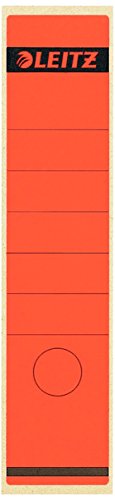 Leitz Rückenschild selbstklebend für Standard- und Hartpappe-Ordner, 100 Stück, 80 mm Rückenbreite, Langes und breites Format, 62 x 285 mm, Papier, rot, 16401025 von Leitz