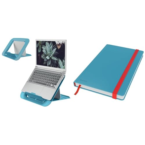 Leitz Set Höhenverstellbarer Laptopständer + Kariertes Hardcover Notizbuch A5, Laptop-Erhöhung mit 4 Höhen für 13-15“ Notebooks, 80% recycelter Kunststoff, IGR-Zertifiziert, 64260061 + 44540061 von Leitz