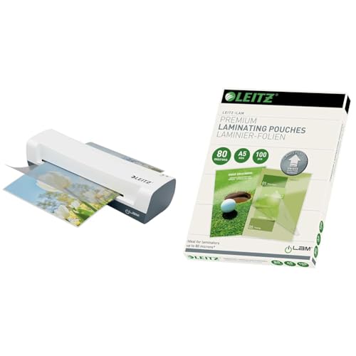 Leitz iLAM Home A4 Laminiergerät, Für 75 bis 125 mic Laminierfolien & Heißlaminierfolien A5 80 mic, Laminierfolien in Premium-Qualität im 100er Pack von Leitz