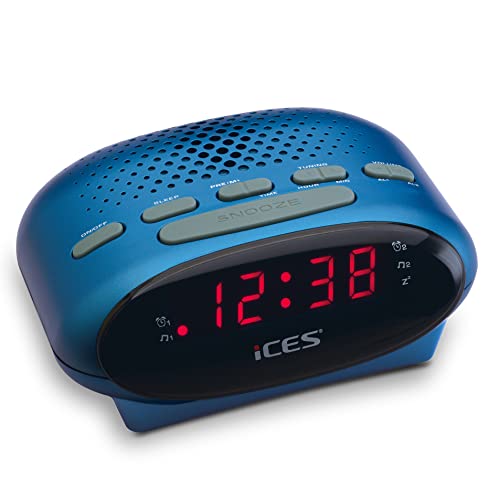 Ices ICR-210 Blue - FM Uhrenradio - Radiowecker mit 2 Weckzeiten - PLL FM - Schlummerfunktion - Sleeptimer - Gangreserve - Kompakt - ICR-210 Blau von Lenco