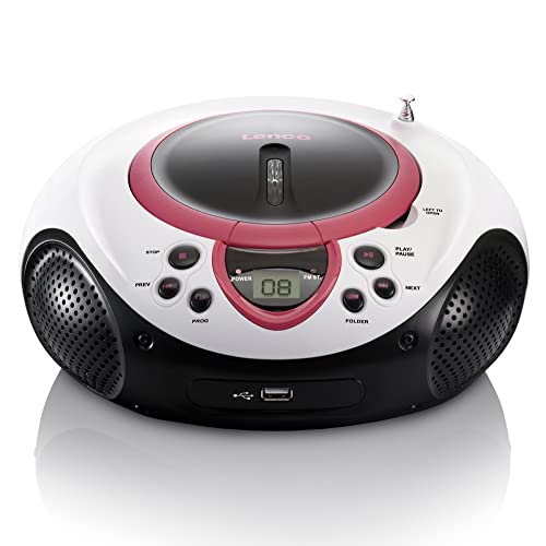 Lenco Kinder Radio CD-Player SCD-38 tragbares UKW-Radio mit CD/MP3-Player und USB in pink von Lenco