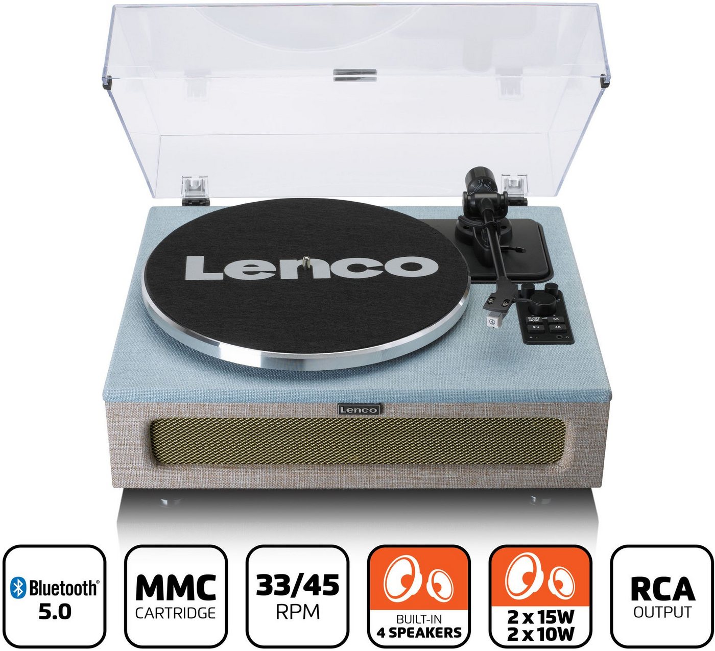 Lenco LS-440 Plattenspieler (Riemenantrieb, Bluetooth, mit 4 eingebauten Lautsprechern) von Lenco