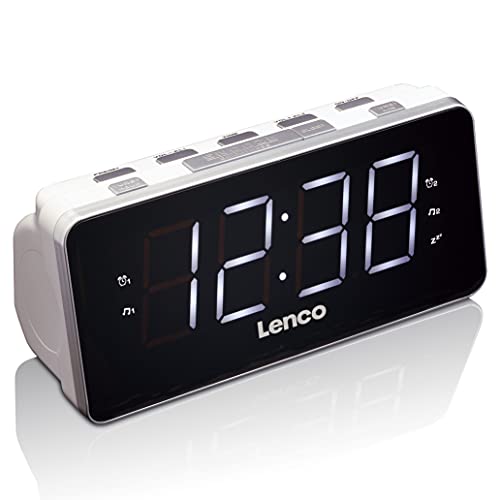 Lenco Radio-Wecker CR-18 Uhrenradio mit riesigem LED-Display (4,6 cm), dimmbar, 2 Weckzeiten (PLL UKW, USB-Lader, Dual-Alarm), weiß von Lenco