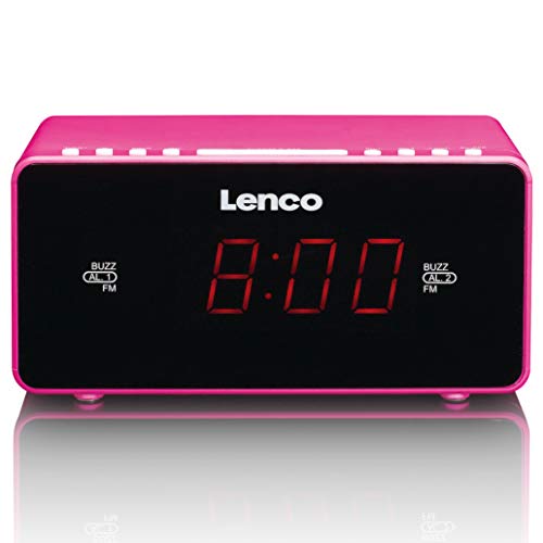 Lenco Radiowecker CR-510 mit 2 Weckzeiten und Wochenend-Funktion, 2,3 cm LED Display, dimmbar, Sleep-Timer, Schlummerfunktion, AUX-Eingang, pink von Lenco