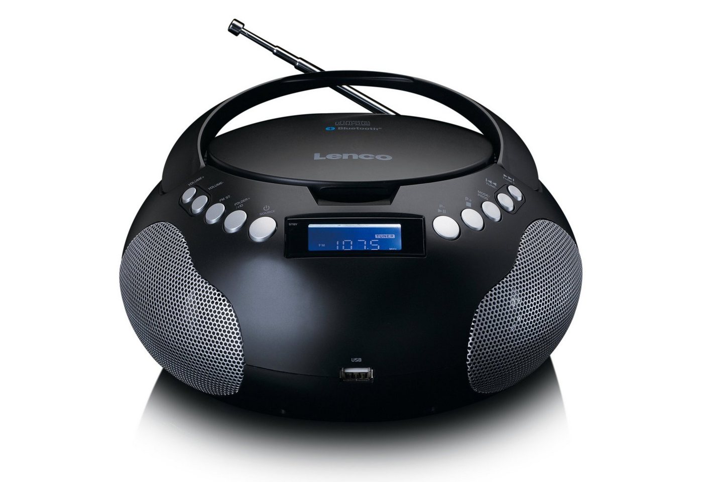 Lenco SCD-331BK UKW-Radio (FM, 2 W, CD/MP3/Bluetooth -USB-/AUX-Eingang, Batterie & Netzsbetrieb in Schwarz) von Lenco