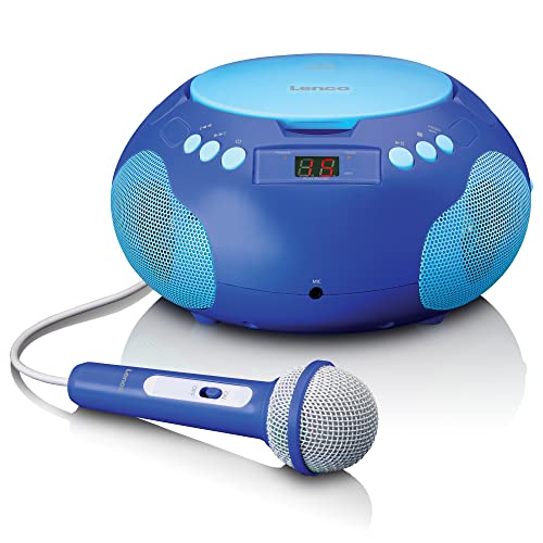 Lenco SCD-620 Kinder CD-Player - CD-Radio - mit Mikrofon - Karaoke Player - Titelspeicher - FM Empfänger - 2 x 1 Watt RMS - AUX-IN - Blau von Lenco