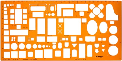 Architektur Schablone 1:50 - Architekten Schablone - Möbel Zeichenschablone Innenarchitektur - Technische Zeichenschablone - Architektur Schablonen für Technisches Zeichnen - 1:50 Maßstab von Leniar