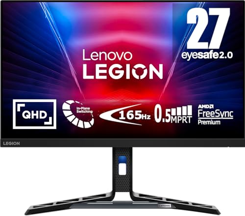 Lenovo Legion R27q-30 | 27 Zoll QHD Gaming Monitor | 2560 x 1440 | 180Hz | 350 nits | 0,5ms Reaktionszeit | HDMI | DisplayPort | AMD FreeSync Premium | integr. Lautsprecher | schwarz von Lenovo