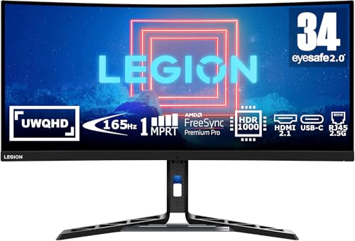 Lenovo Legion Y34wz-30 | 34" WQHD Gaming Monitor | 3440x1440 | 180Hz | 720 nits | 1ms Reaktionszeit | HDMI | DisplayPort | AMD FreeSync Premium Pro | integr. Lautsprecher | höhenverstellbar | schwarz von Lenovo
