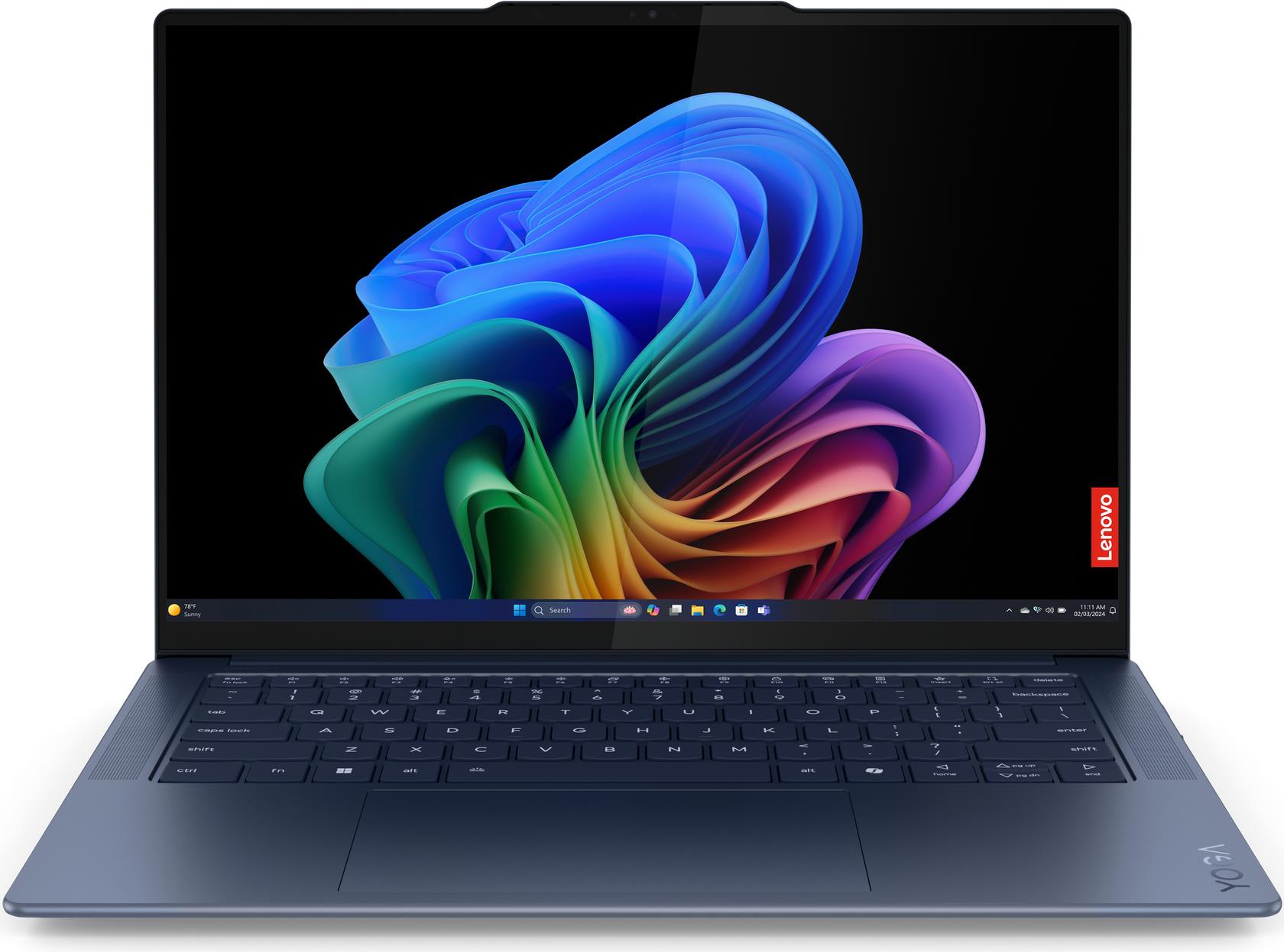 Lenovo Yoga Slim 7 14Q8X9 83ED - Snapdragon X Elite X1E-78-100 / 3.4 GHz - Win 11 Home (auf ARM) - Qualcomm Adreno - 32 GB RAM - 1 TB SSD TLC - 36.8 cm (14.5") OLED Touchscreen 2944 x 1840 (3K) @ 90 Hz - Bluetooth, Wi-Fi 7 - Cosmic Blue - kbd: Deutsch (83ED0014GE) von Lenovo