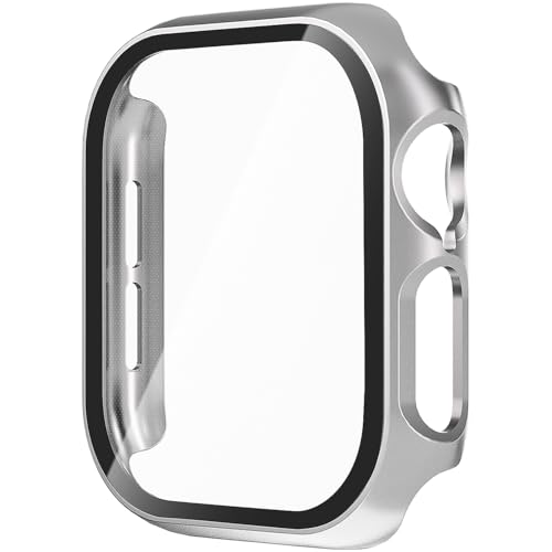 Leotop Kompatibel mit 49 mm Apple Watch Ultra 2 (2024) / Ultra mit eingebautem gehärtetem Glas, superdünner Stoßstangenschutz, PC-Hardcover, stoßfestes Zubehör, matter Rahmen für iWatch. (Silber, 49 von Leotop