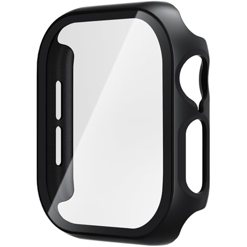 Leotop Kompatibel mit Apple Watch 46mm Series 10 (2024) Hülle, Ultradünne PC Matt Case, Schlankes Stoßstange mit Glas Displayschutz Abdeckung. (Schwarz, 46mm Series 10 (2024)) von Leotop