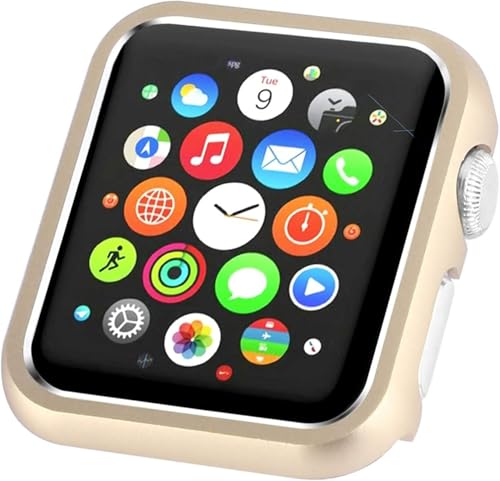 Leotop Kompatibel mit Apple Watch Gehäuse 42 mm (2024), kompatible iWatch-Stoßstange, Metallschutzabdeckung, Aluminiumrahmen, glitzernd, glänzend, kompatibel mit Apple Watch Serie 10 (Gold, 42 mm, von Leotop