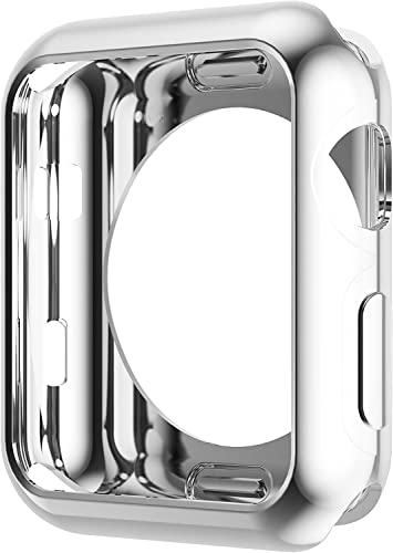 Leotop Kompatibel mit Apple Watch Hülle 42 mm Serie 10 (2024), weiche, flexible TPU-beschichtete Schutzhülle, glänzend, leicht, dünn, stoßfest, Rahmen (Silber, 42 mm, Serie 10 (2024)) von Leotop