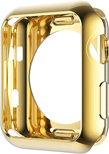 Leotop Kompatibel mit Apple Watch Hülle 42mm 38mm, Weiche TPU Plated Case Gehäuse Schutzfolie Schlankes Displayschutz Stoßstange Rundherum Abdeckung für iWatch Series 3 2 1 (38mm, Gold) von Leotop