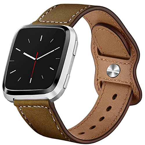 Leotop Kompatibel mit Fitbit Versa Armbändern, 23mm Echtleder Crazy Horse Band Ersatzband mit Edelstahlverschluss Kompatibel für Versa/Versa 2/Versa Lite/Versa SE für Herren Damen (Kaffee) von Leotop