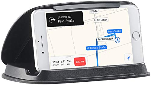 Lescars Handyhalter Kfz: Universal-Mobilgeräte-Halterung fürs Armaturenbrett, bis 11,5cm Breite (Handyhalter Auto, Halterung für Navi, Navigationsgerät) von Lescars