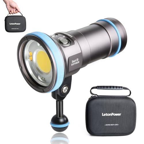 LetonPower Shark CB 6000 Lumen Tauchlampe, 120m wasserdichtes Unterwasser-Video-Licht 96 CRI mit 120 Grad breitem Abstrahlwinkel Scuba-Taschenlampe für Unterwasser-Profi-Tauchfotografie Fill Light von LetonPower