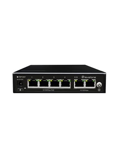 LevelOne Switch FEP-0631/ 6-Port Fast Ethernet/ 4-Port PoE, 802.3af/at/2050M/ PoE Auto Checking/ schwarz von LevelOne