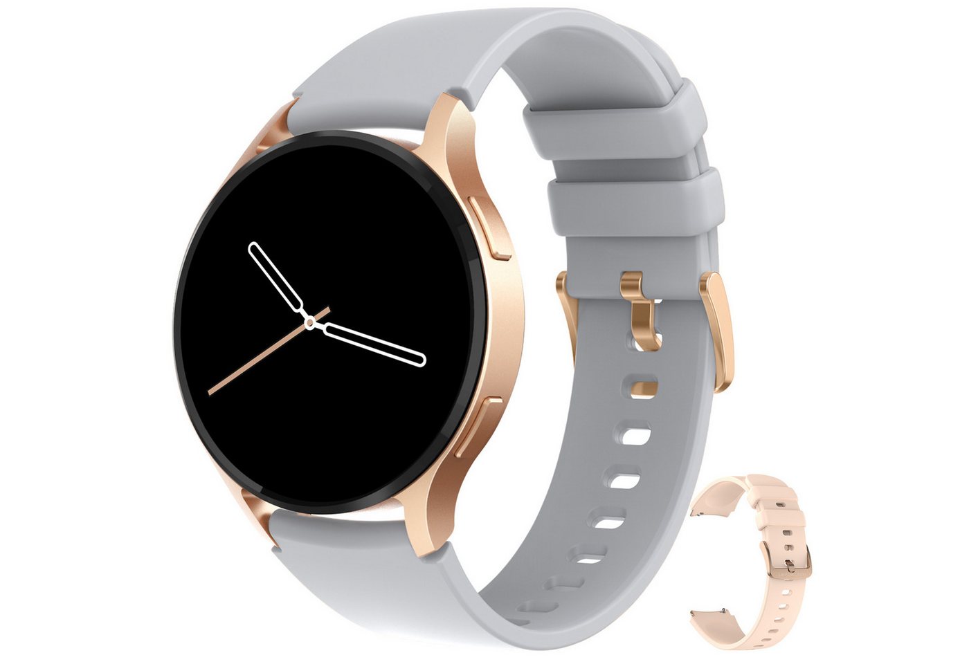 Levowatch EDGY Damen Smartwatch, AMOLED Always-On, KI Steuerung, Fitness Tracker Smartwatch (3,8 cm/1,43 Zoll, Android und iOS) inkl. Wechselarmband, 2-teilig, Edelstahlgehäuse, Telefonfunktion, Sprachsteuerung, Puls, Schlafüberwachung, wasserdicht, Blutdruck, Frauenmonitor, Anrufe, Musik, Markenqualität von Levowatch