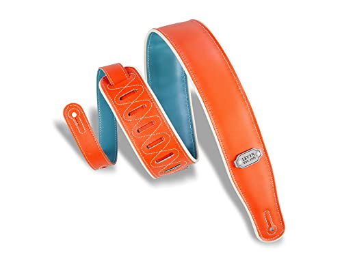 Levy's Leathers M26VCP-ORG_TEL Gitarrengurt Reversible Vinyl White Piping 2 3/4" - Orange Teal von Levy's