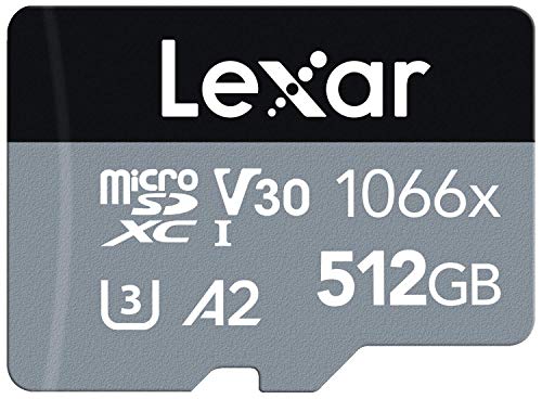 Lexar Professional 1066x Micro SD Karte 512GB, Speicherkarte microSDXC UHS-I SILVER Serie, Enthält SD-Adapter, Bis Zu 160MB/s Lesegeschwindigkeit, für Action-Kamera, Drohnen, Handy (LMS1066512G-BNAAG) von Lexar
