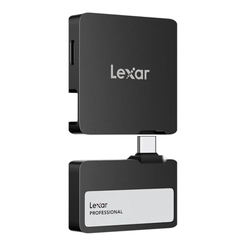 Lexar Professional Go Portable SSD mit HUB 2TB, ultrakompakt, unterstützt Apple ProRes, bis zu 1050MB/s Lesen und 1000MB/s Schreiben, USB 3.2 Gen 2, IP65, für iPhone 15/16, Schwarz von Lexar