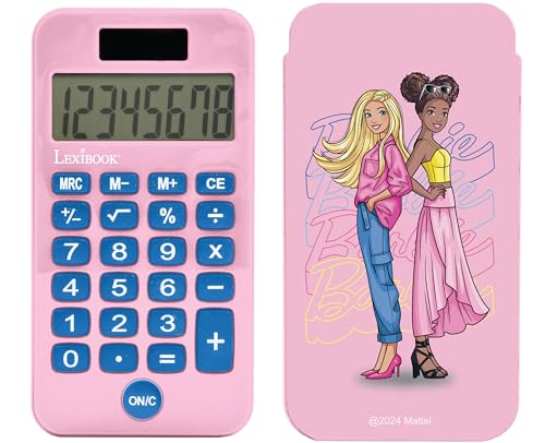 Lexibook, Mattel Barbie, Barbie-Taschenrechner mit Schutzhülle, konventionelle und erweiterte Rechenfunktionen, Batterie- und Solarbetrieb, Rosa, C45BB von Lexibook